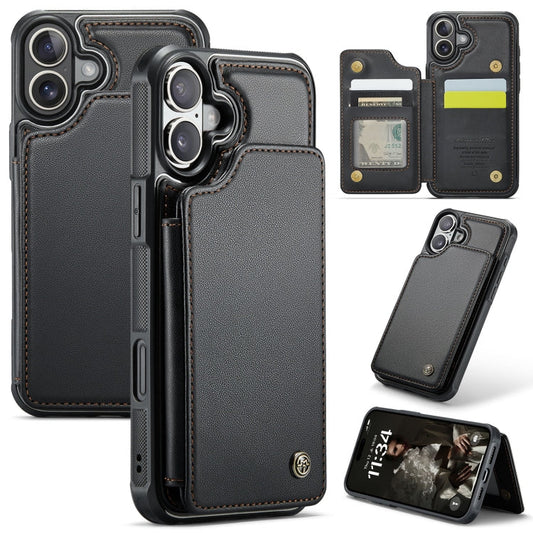 Pour iPhone 16 Étui C22 CaseMe avec porte-cartes et protection RFID antivol (noir)