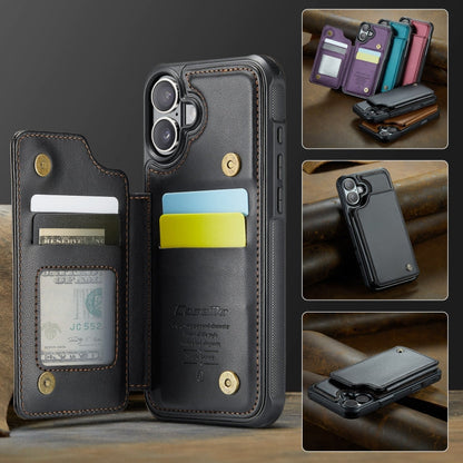 For iPhone 16 CaseMe C22 Card Slots Holder RFID Anti-theft Phone Case(Black)