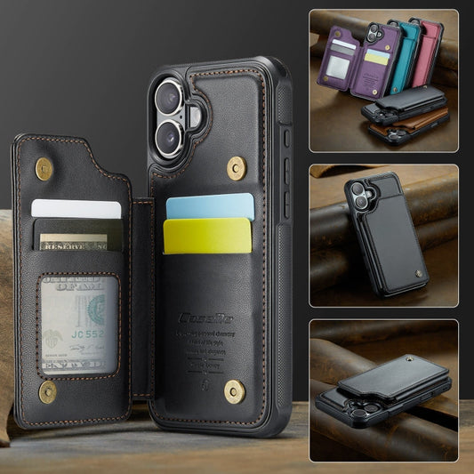 Pour iPhone 16 Étui C22 CaseMe avec porte-cartes et protection RFID antivol (noir)