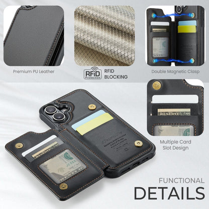 For iPhone 16 CaseMe C22 Card Slots Holder RFID Anti-theft Phone Case(Black)