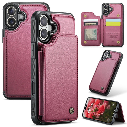 Pour iPhone 16 Étui de téléphone anti-vol RFID CaseMe C22 avec porte-cartes (rouge)