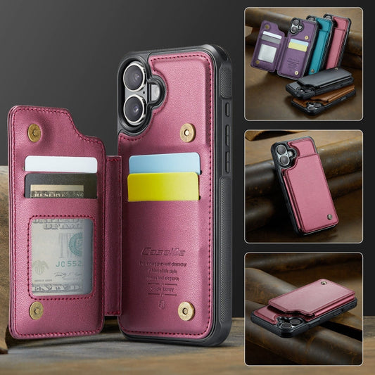 Pour iPhone 16 Étui de téléphone anti-vol RFID CaseMe C22 avec porte-cartes (rouge)