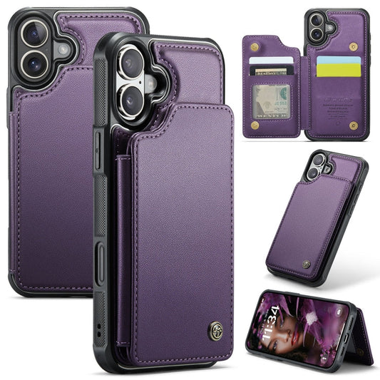 Pour iPhone 16 Étui de téléphone CaseMe C22 avec porte-cartes et protection RFID (violet)