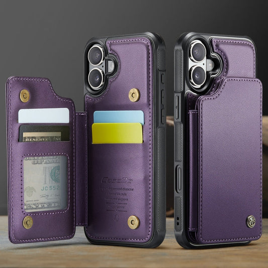 Pour iPhone 16 Étui de téléphone CaseMe C22 avec porte-cartes et protection RFID (violet)