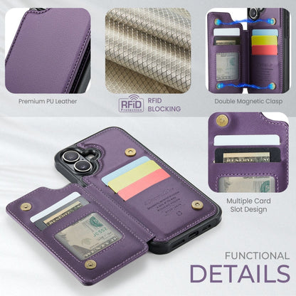 For iPhone 16 Plus CaseMe C22 Card Slots Holder RFID Anti-theft Phone Case(Purple)