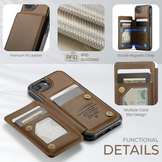 For iPhone 17e / 16e CaseMe C22 Card Slots Holder RFID Anti-theft Phone Case(Brown)