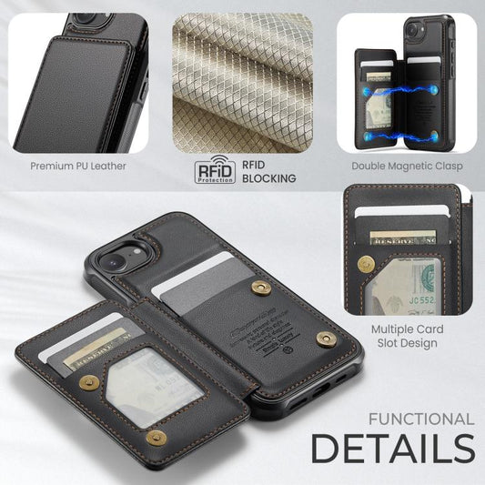 For iPhone 17e / 16e CaseMe C22 Card Slots Holder RFID Anti-theft Phone Case(Black)