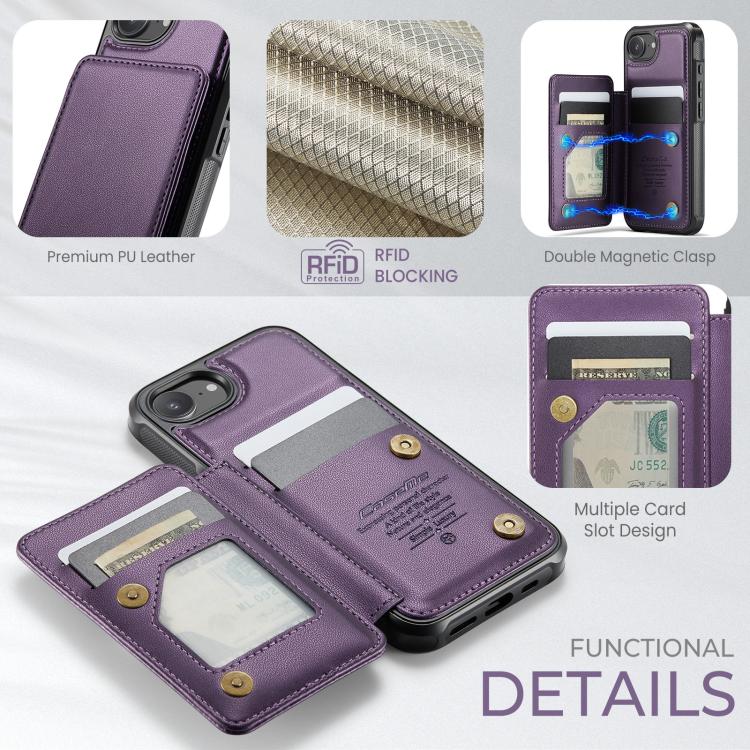 For iPhone 17e / 16e CaseMe C22 Card Slots Holder RFID Anti-theft Phone Case(Purple)