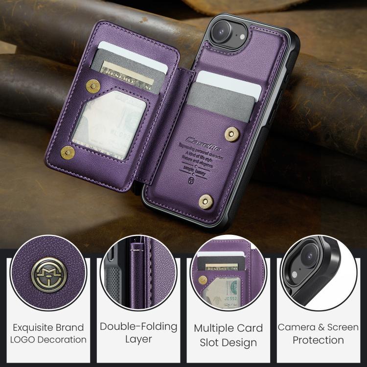 For iPhone 17e / 16e CaseMe C22 Card Slots Holder RFID Anti-theft Phone Case(Purple)