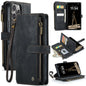 Pour iPhone 16 Pro Max Étui Portefeuille en Cuir avec Fermeture Éclair et Fentes pour Cartes CaseMe C30 (Noir)
