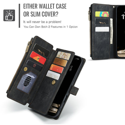 Pour iPhone 16 Pro Max Étui Portefeuille en Cuir avec Fermeture Éclair et Fentes pour Cartes CaseMe C30 (Noir)