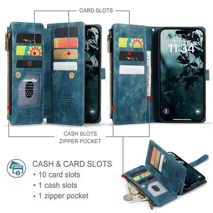For iPhone 16 Plus CaseMe C30 Card Slots Zipper Wallet Leather Phone Case(Blue)
