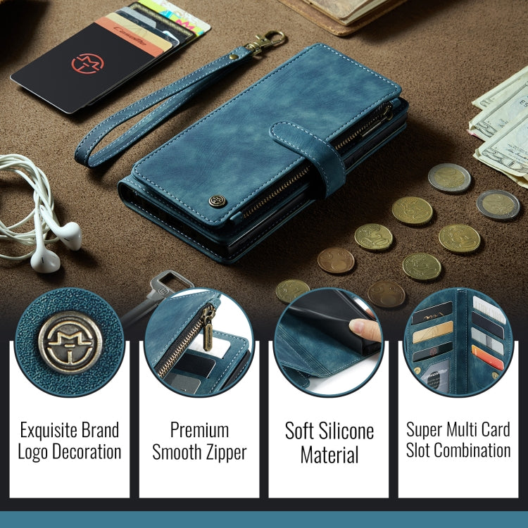 For iPhone 16 Plus CaseMe C30 Card Slots Zipper Wallet Leather Phone Case(Blue)