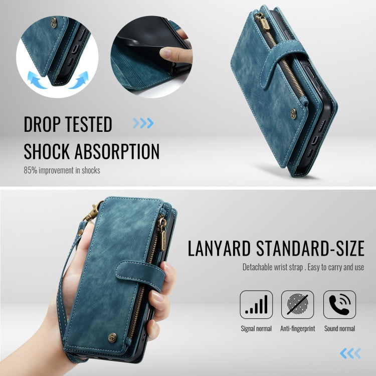 For iPhone 16 Plus CaseMe C30 Card Slots Zipper Wallet Leather Phone Case(Blue)