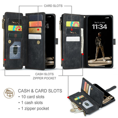 For iPhone 16 Plus CaseMe C30 Card Slots Zipper Wallet Leather Phone Case(Black)