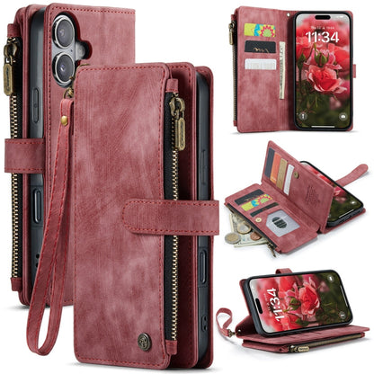 For iPhone 16 Plus CaseMe C30 Card Slots Zipper Wallet Leather Phone Case(Red)