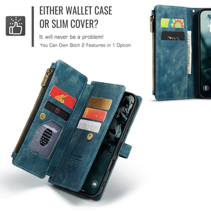Pour iPhone 16 Étui portefeuille en cuir avec fermeture éclair et fentes pour cartes CaseMe C30 (bleu)