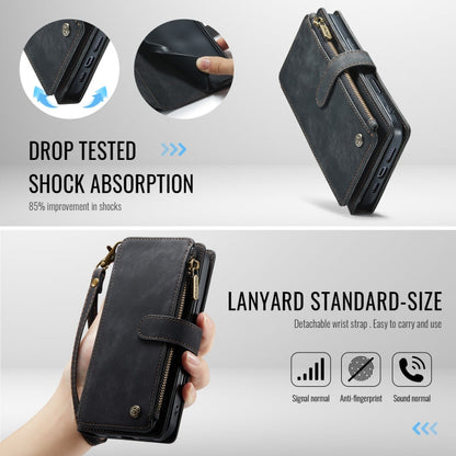 Pour iPhone 16 Étui portefeuille en cuir CaseMe C30 à fermeture éclair avec fentes pour cartes (noir)