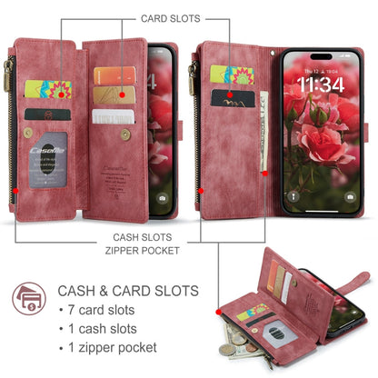 For iPhone 16 CaseMe C30 Card Slots Zipper Wallet Leather Phone Case(Red)