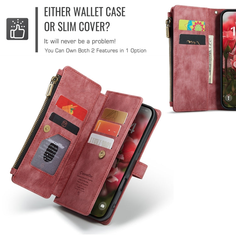 For iPhone 16 CaseMe C30 Card Slots Zipper Wallet Leather Phone Case(Red)