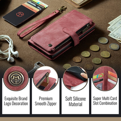 For iPhone 16 CaseMe C30 Card Slots Zipper Wallet Leather Phone Case(Red)