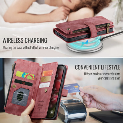 For iPhone 16 CaseMe C30 Card Slots Zipper Wallet Leather Phone Case(Red)