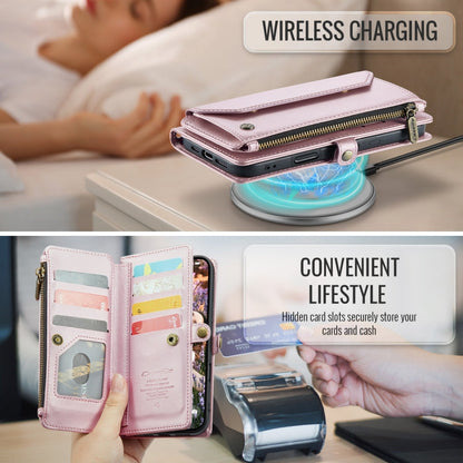 For iPhone 16 Pro Max CaseMe C36 Card Slots Zipper Wallet RFID Anti-theft Leather Phone Case(Pink)