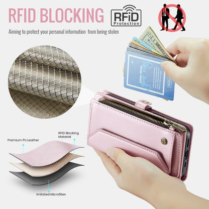 For iPhone 16 Pro Max CaseMe C36 Card Slots Zipper Wallet RFID Anti-theft Leather Phone Case(Pink)