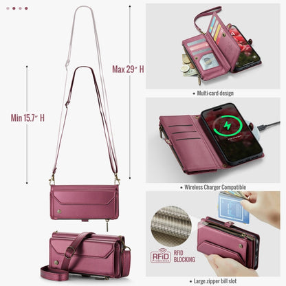 For iPhone 16 Pro Max CaseMe C36 Card Slots Zipper Wallet RFID Anti-theft Leather Phone Case(Red)