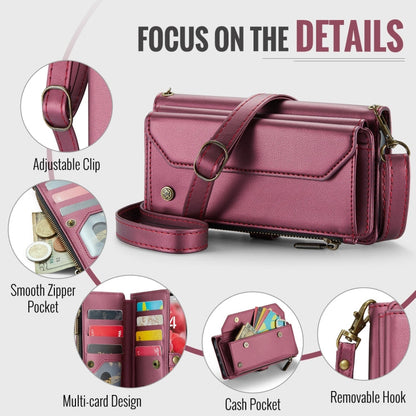 For iPhone 16 Pro Max CaseMe C36 Card Slots Zipper Wallet RFID Anti-theft Leather Phone Case(Red)