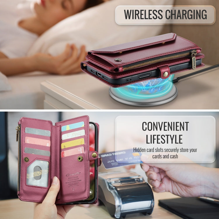 For iPhone 16 Pro Max CaseMe C36 Card Slots Zipper Wallet RFID Anti-theft Leather Phone Case(Red)