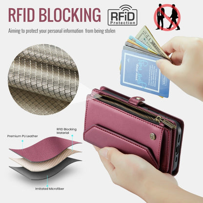 For iPhone 16 Pro Max CaseMe C36 Card Slots Zipper Wallet RFID Anti-theft Leather Phone Case(Red)