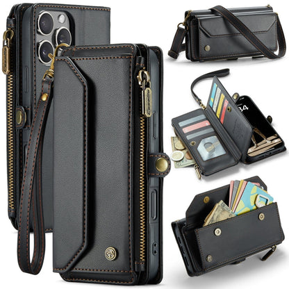 For iPhone 16 Pro Max CaseMe C36 Card Slots Zipper Wallet RFID Anti-theft Leather Phone Case(Black)