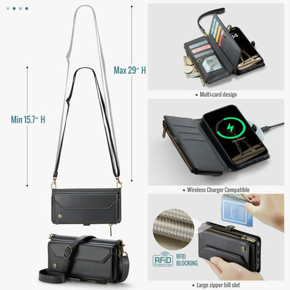 For iPhone 16 Pro Max CaseMe C36 Card Slots Zipper Wallet RFID Anti-theft Leather Phone Case(Black)