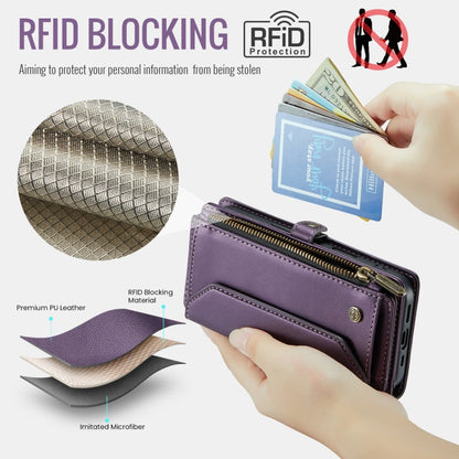 For iPhone 16 Pro Max CaseMe C36 Card Slots Zipper Wallet RFID Anti-theft Leather Phone Case(Purple)