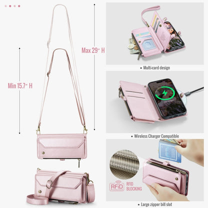 For iPhone 16 Pro CaseMe C36 Card Slots Zipper Wallet RFID Anti-theft Leather Phone Case(Pink)