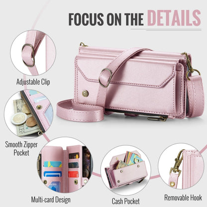 For iPhone 16 Pro CaseMe C36 Card Slots Zipper Wallet RFID Anti-theft Leather Phone Case(Pink)