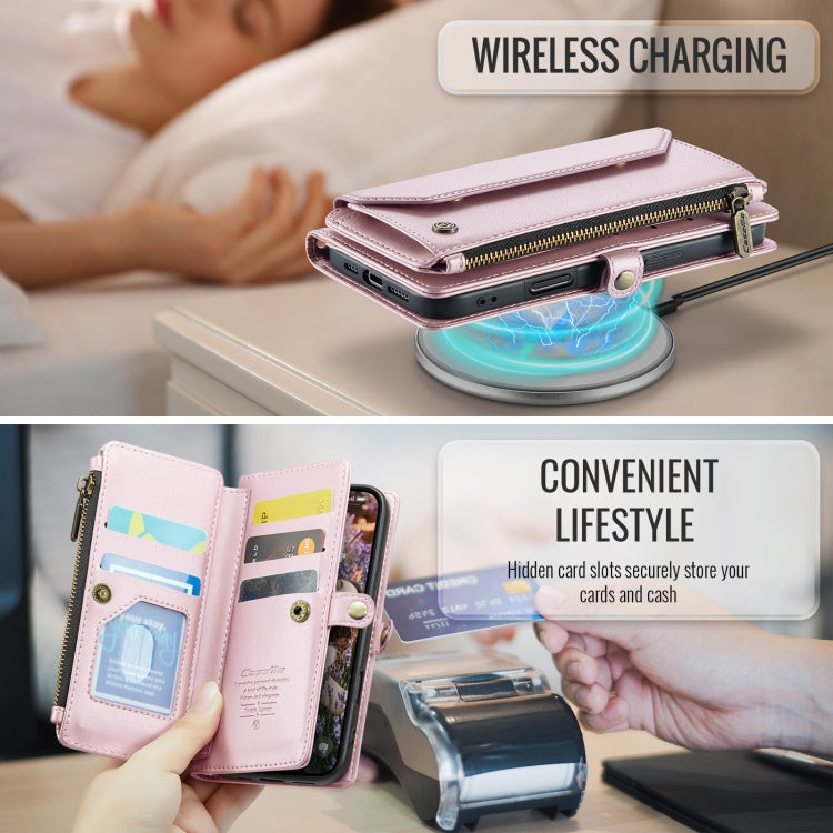 For iPhone 16 Pro CaseMe C36 Card Slots Zipper Wallet RFID Anti-theft Leather Phone Case(Pink)