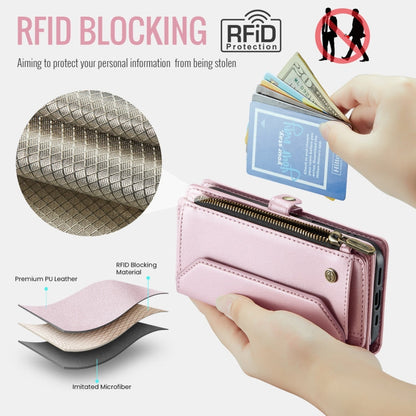 For iPhone 16 Pro CaseMe C36 Card Slots Zipper Wallet RFID Anti-theft Leather Phone Case(Pink)