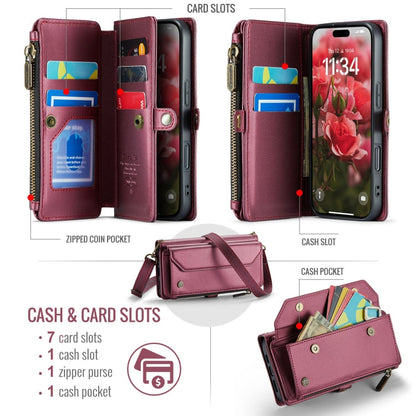 For iPhone 16 Pro CaseMe C36 Card Slots Zipper Wallet RFID Anti-theft Leather Phone Case(Red)