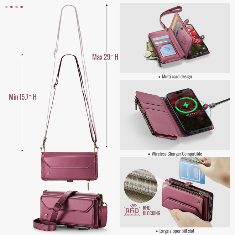 For iPhone 16 Pro CaseMe C36 Card Slots Zipper Wallet RFID Anti-theft Leather Phone Case(Red)
