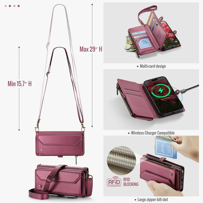 For iPhone 16 Pro CaseMe C36 Card Slots Zipper Wallet RFID Anti-theft Leather Phone Case(Red)
