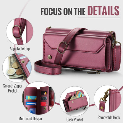 For iPhone 16 Pro CaseMe C36 Card Slots Zipper Wallet RFID Anti-theft Leather Phone Case(Red)