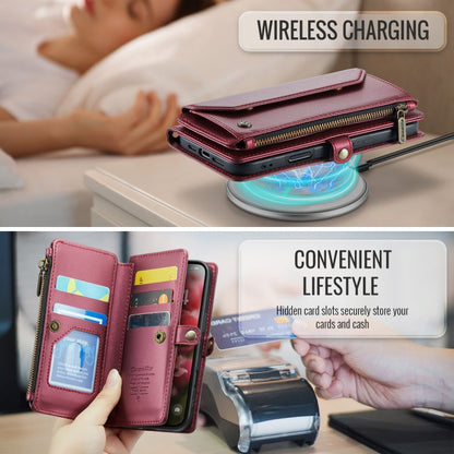 For iPhone 16 Pro CaseMe C36 Card Slots Zipper Wallet RFID Anti-theft Leather Phone Case(Red)