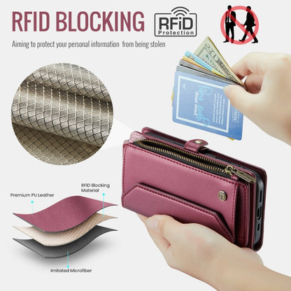 For iPhone 16 Pro CaseMe C36 Card Slots Zipper Wallet RFID Anti-theft Leather Phone Case(Red)