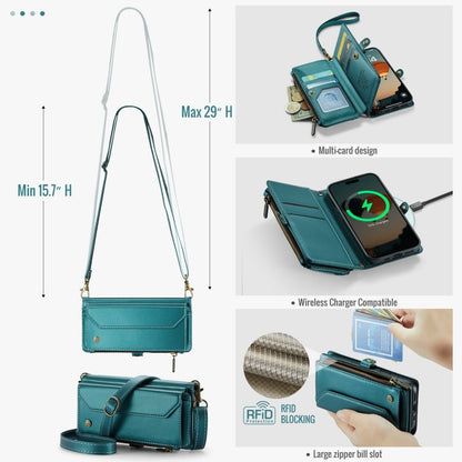 For iPhone 16 Pro CaseMe C36 Card Slots Zipper Wallet RFID Anti-theft Leather Phone Case(Blue)