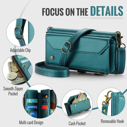 For iPhone 16 Pro CaseMe C36 Card Slots Zipper Wallet RFID Anti-theft Leather Phone Case(Blue)
