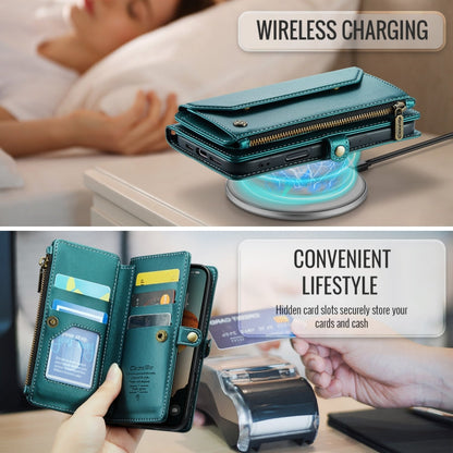 For iPhone 16 Pro CaseMe C36 Card Slots Zipper Wallet RFID Anti-theft Leather Phone Case(Blue)