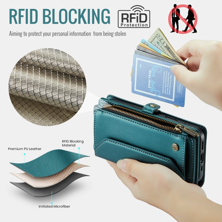 For iPhone 16 Pro CaseMe C36 Card Slots Zipper Wallet RFID Anti-theft Leather Phone Case(Blue)