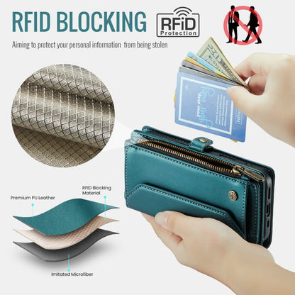 For iPhone 16 Pro CaseMe C36 Card Slots Zipper Wallet RFID Anti-theft Leather Phone Case(Blue)